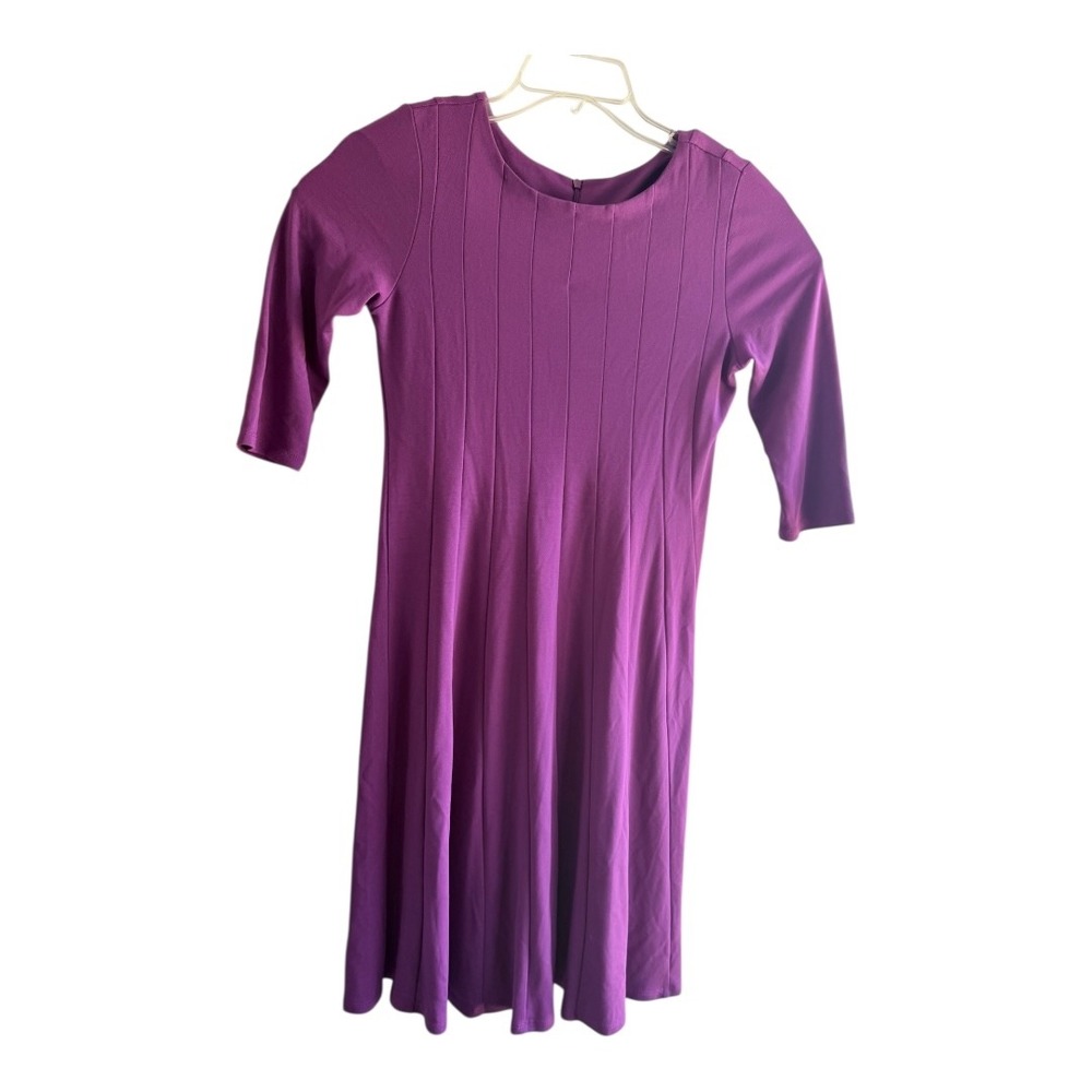 Modest Minimalist Blair Fit and Flare Dress 6P Purple 3/4 Sleeve Ribbed Knit